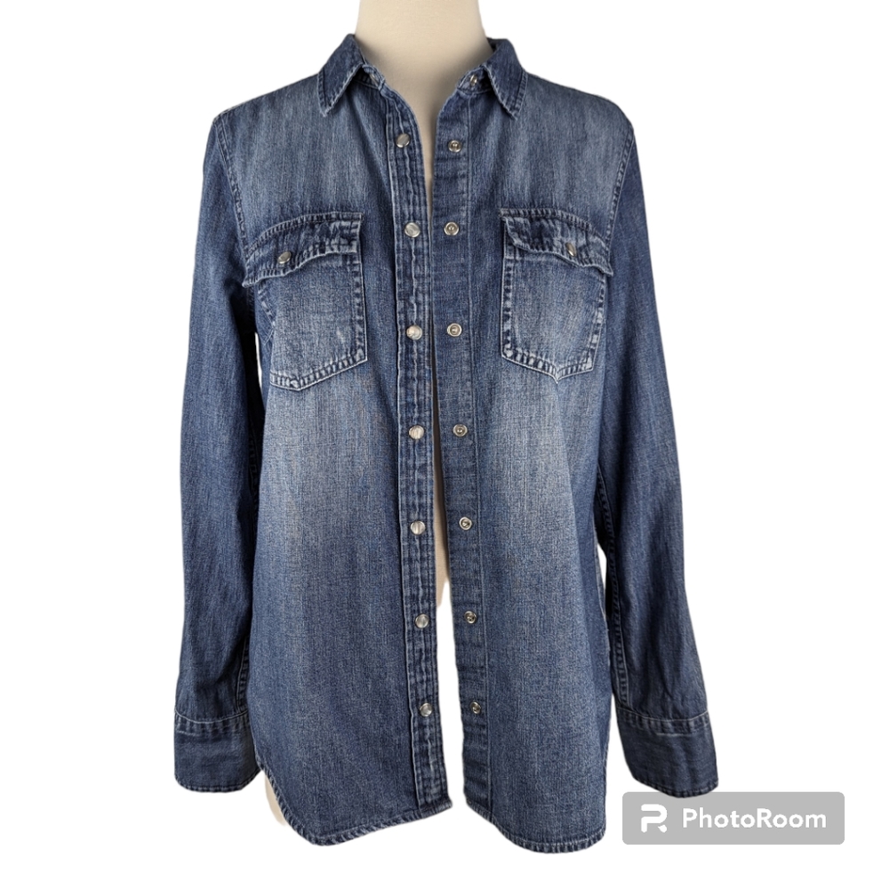 J. Crew Pearl Snap Long Sleeve Chambray Shirt 8